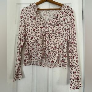 Cream Blouse with Pink Floral Print